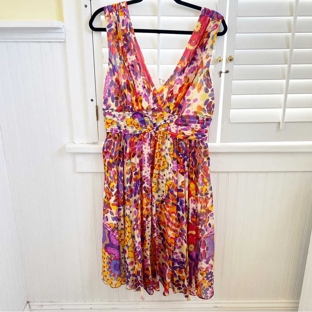 Suzi Chin for Maggy Boutique NWT Multicolor Sleeveless 100% Silk Dress Size 12